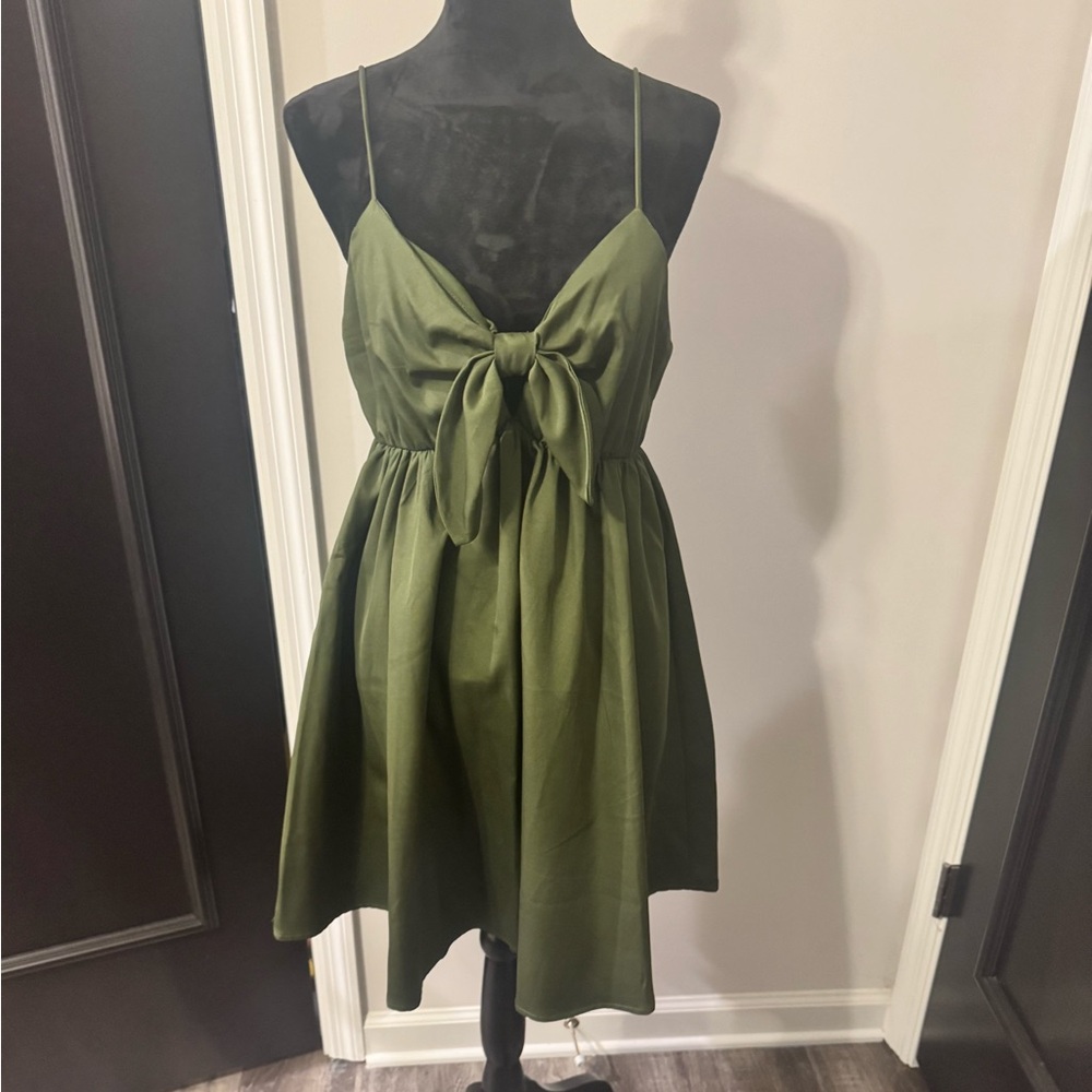 Fab’rik Olive Green Tie Front Spaghetti Strap Dress Size L